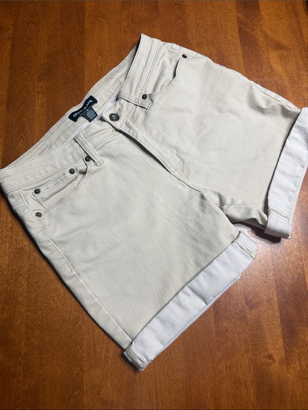 DKNY Cream Rolled-Hem Soft Denim Shorts